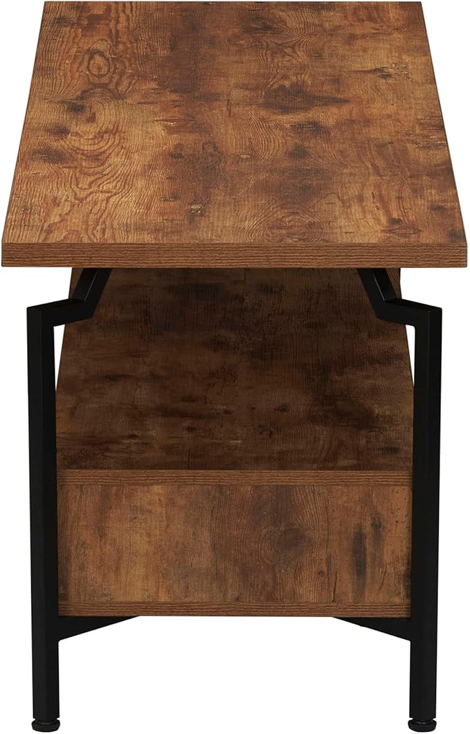 Household Essentials Crown TV Stand with Rectangular Storage Compartment Rustic Hickory Wood Grain and Black Metal