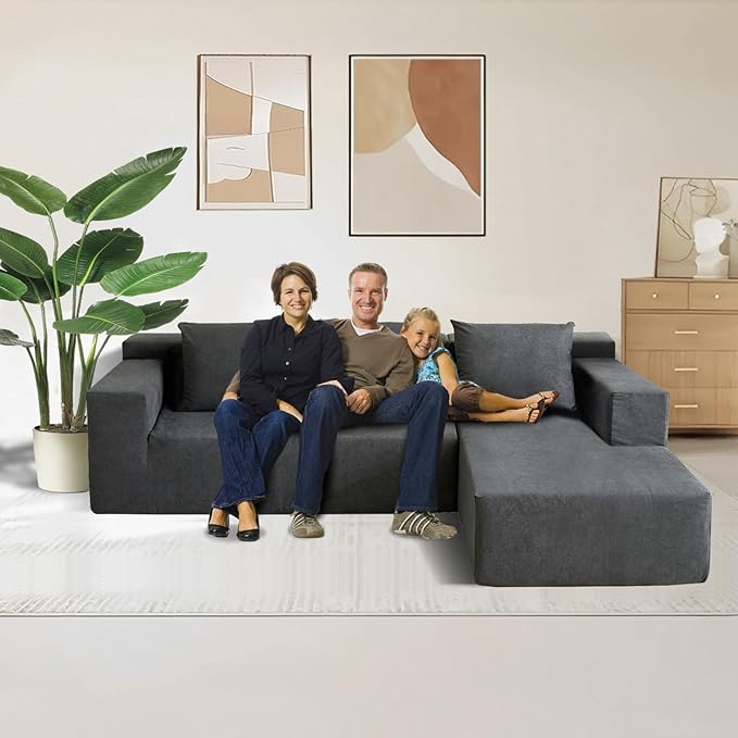 Nigoone 103" Boneless Sectional Couch with Right Chaise, Modular L Shaped Couches for Living Room, Large Gray Minimalist Modern Deep Seat Floor Sofa, No Assembly