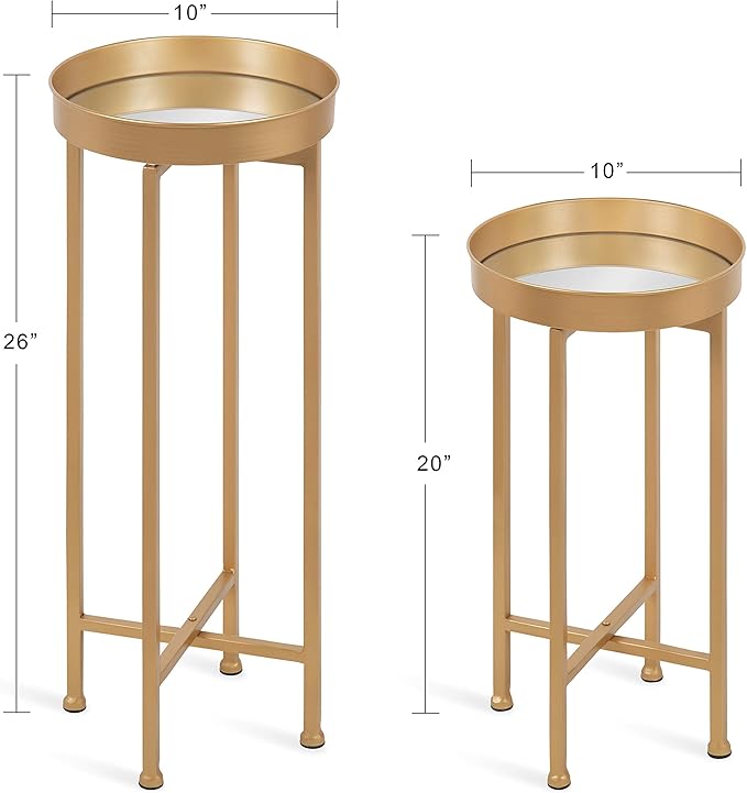 Kate and Laurel Celia Side Tables, Set of 2, Gold with Mirror Tabletop, Decorative Modern Glam End Table