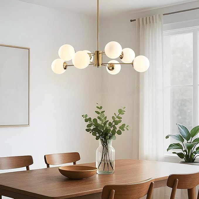 KCO Lighting 8-Light Glass Sputnik Chandelier Light Modern Gold Chandeliers Pendant Light Fixture Vintage Globe Ball Ceiling Flush Mount Light Fixture Kitchen Island