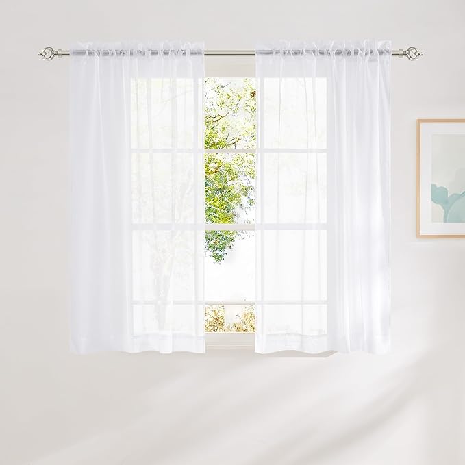 NICETOWN White Sheer Curtains 54 inches Long for Bathroom, Rod Pocket Lightweight Drapes Voile Sheer Air & Breathable Window Treatments for Bedroom, W42 x L54, 2 Panels