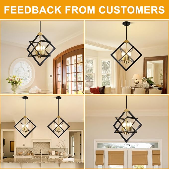 18" Modern Pendant Lights Kitchen Island, 4-Light Black and Gold Farmhouse Pendant Light Fixtures, Industrial Hanging Pendant Lights Fixture for Kitchen Island Dining Room Hallway Foyer Entryway