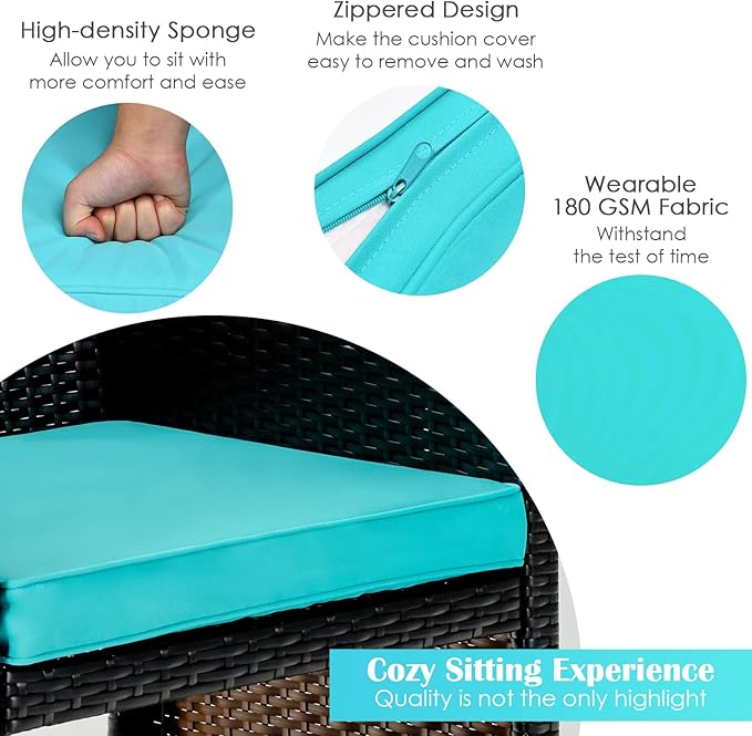 Tangkula 4 Pieces Rattan Furniture Set, Outdoor Conversation Set w/Chair & Loveseat & Tempered Glass Coffee Table, Suitable for Garden, Backyard, Poolside, Patio Furniture Set for 4 (1, Turquoise)