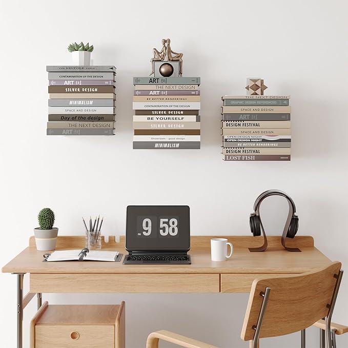 Invisible Bookshelf for Wall, 4 Tier Floating Bookshelf Made of Heavy Duty Metal, Vertical Spine Book Tower Hanging Wall Bookshelf, Floating Book Shelves for Wall, 2 Pack White
