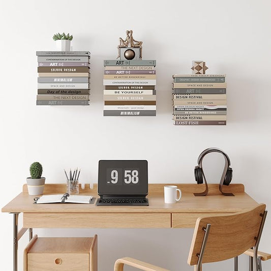 Invisible Bookshelf for Wall, 4 Tier Floating Bookshelf Made of Heavy Duty Metal, Vertical Spine Book Tower Hanging Wall Bookshelf, Floating Book Shelves for Wall, 2 Pack White