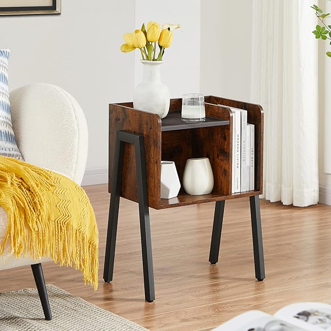 VECELO Night Stand Set of 2,Industrial End Table,Stackable Accent Furniture Bedside Table with 2-Tier Open Storage Space Side Table Nightstands for Bedroom, Living Room