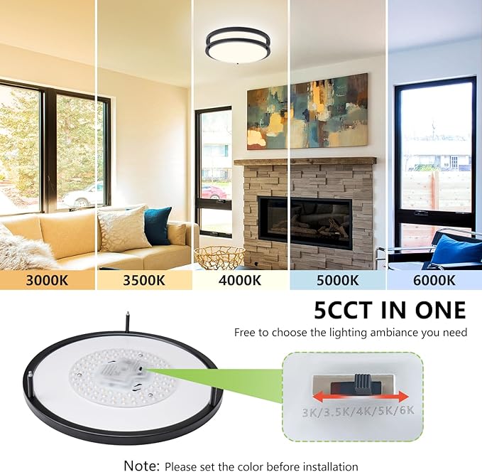 Flush Mount Ceiling Light - 2 Pack 36W 3000K/3500K/4000K/5000K/6000K Dimmable Led Ceiling Light Fixture for Kitchen Hallway Bedroom Bathroom (2, Black, 14 Inch)