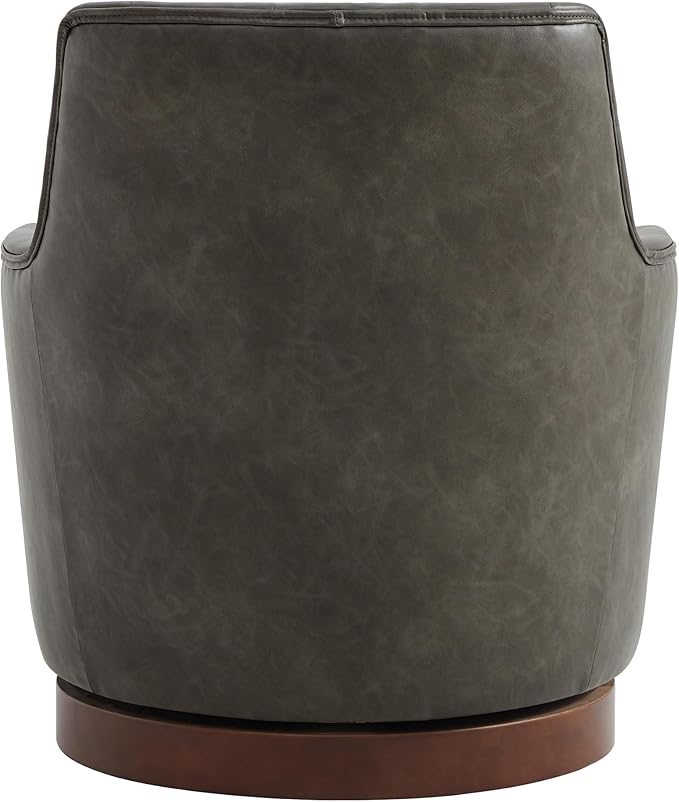 Watson & Whitely Swivel Barrel Accent Chair, Tufted Upholstered Arm Chair for Living Room and Bedroom, Faux Leather in Dark Grey