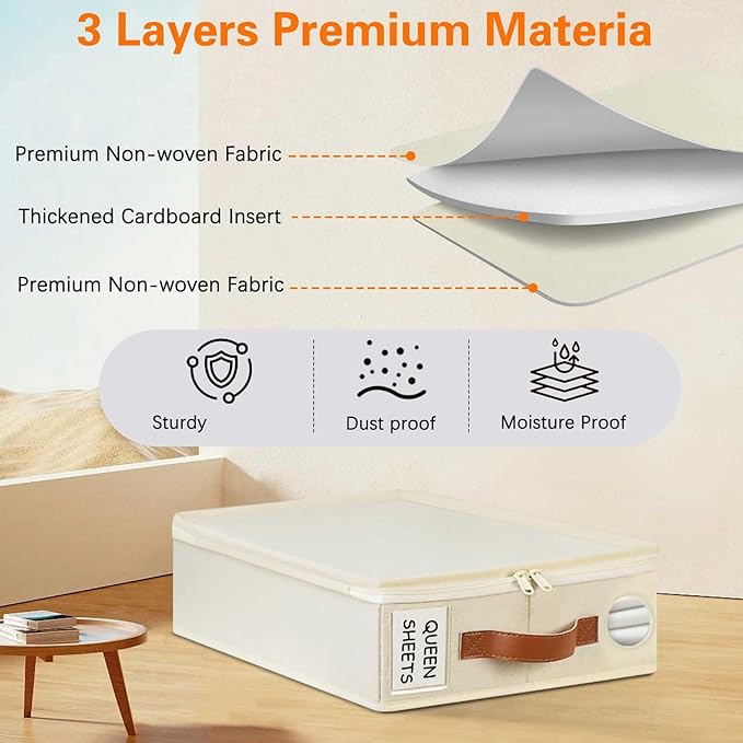 GhvyenntteS 6 Pack Sheet Organizers and Storage, Foldable Bed Sheet Organizers and Storage with Zipper, Handle, Window and Label (Queen & King Size)