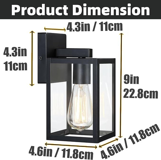 2 Pack Small Outdoor Sconce Lights,9 Inch Outdoor Wall Lantern Light,Exterior Sconce Metal and Glass Small Porch Light, Black Outdoor Lanterns for Front Porch Garage Balcony