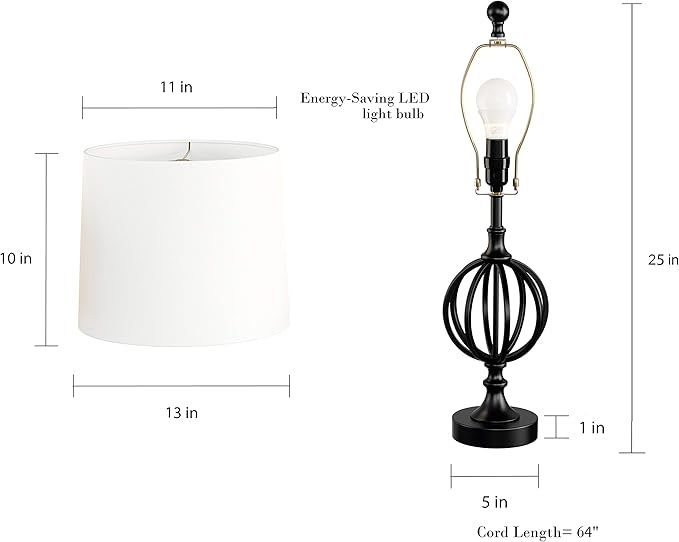 Lavish Home Table Lamps- Set of 2 Openwork Iron Orb Lights, Bulbs and Shades Included-Modern Rustic Style Perfect Accent Pieces for Any Home Decor