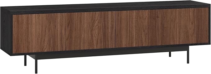 Henn&Hart Fluted TV Stand for TVs up to 75" with 2 Open-Concept Ribbed Storage Cabinets for Living Room, Family Room, or Office, Natural/Medium Walnut