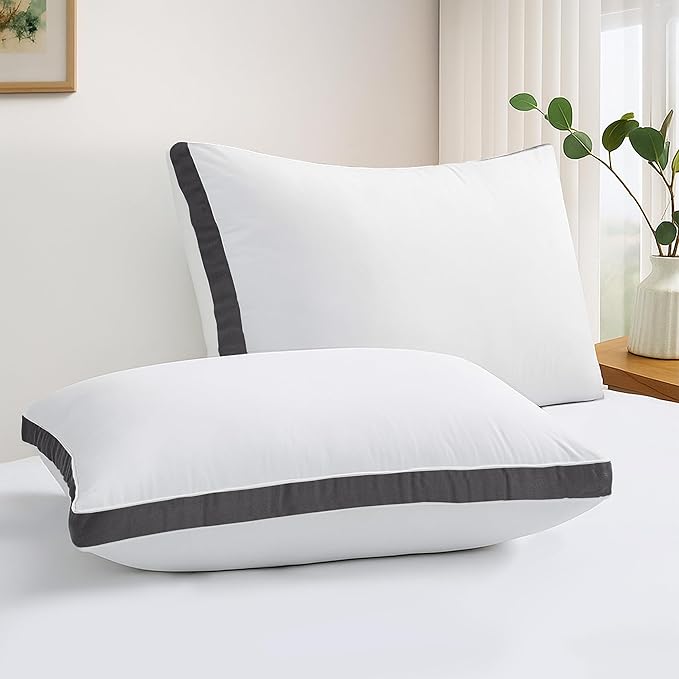LUX Décor Gusseted Style Soft Hotel Pillows Set of 2 – for Side, Stomach & Back Sleepers - Down Alternative Hotel Bed Pillows – 100% Microfiber Cover, Virgin PSF Fill – Grey, King 36x18