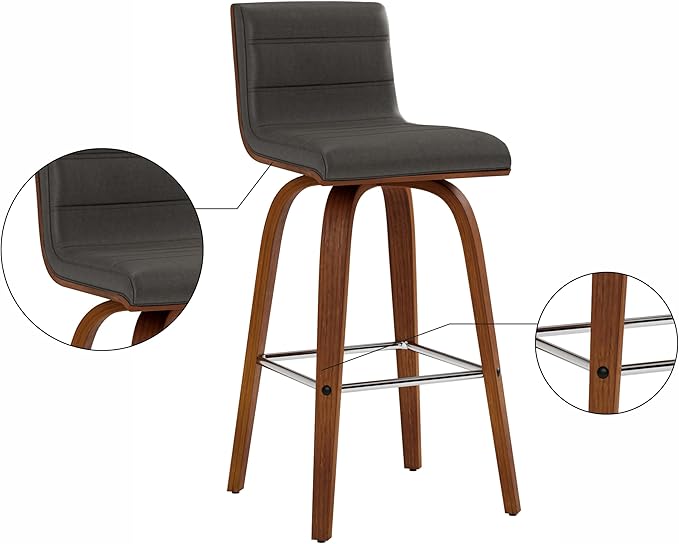 Vienna 26" Swivel Counter Stool in Walnut Wood Finish with Gray Faux Leather - Set of 3