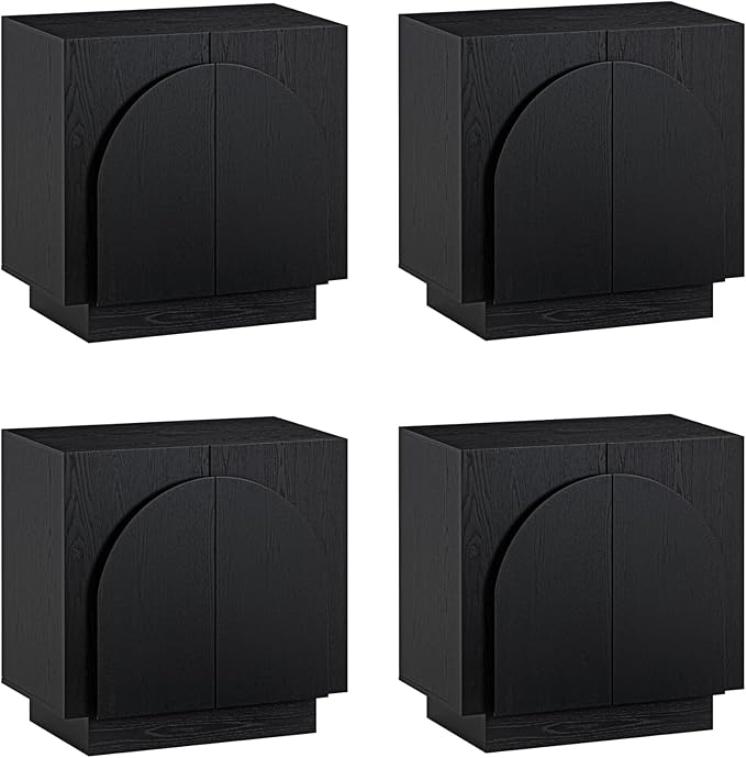 Nathan James Iris Mid-Century Modern Credenza, Black TV Stand, Living Room Wood Storage Cabinet with Arched Cabinet Doors, Black Credenza Cabinet for Kitchen or Living Room, Black Oak, Set of 4