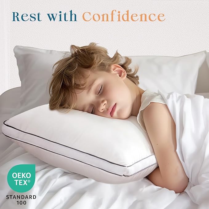MUXHOMO Bed Pillows Standard Size Set of 4, Full Size Gusseted Bed Pillows for Side, Back, and Stomach Sleepers, Hotel Quality, Oeko-Tex Certified Fluffy Supportive Down Alternative Filling, 4 Pack
