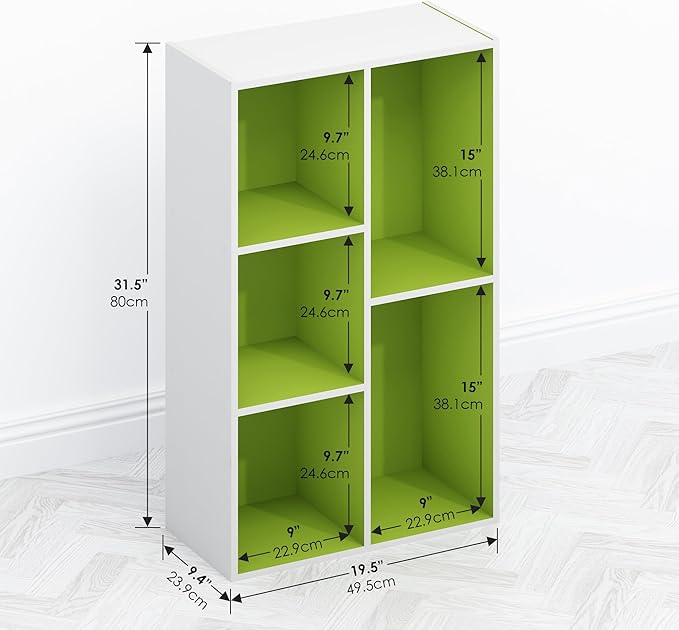 Furinno TOMI TV Stand, 5-Cube Entertainment Center with Open Shelf, Reversible TV Console, for Living Room, Bedroom, Home Office, Green