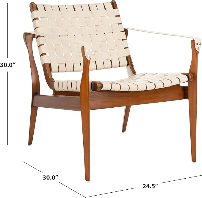 Safavieh Couture Collection Dilan White and Light Brown Leather Safari Chair
