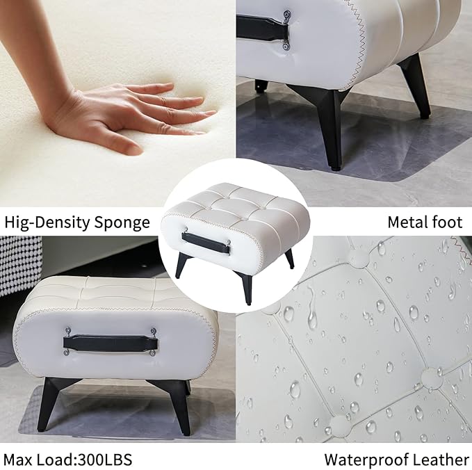 Small Footstool Ottoman - Stylish and Functional Faux Leather Footrest for Extra Seating in Living Room, Entryway, or Office