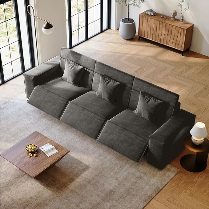 115" Power Sofa for Living Room, Electric Recliner Seats, Sofa with Pillows, Mid Century Modern Seats, Sectional Sofas with Recliners, Free Combination for Home, Dark Grey