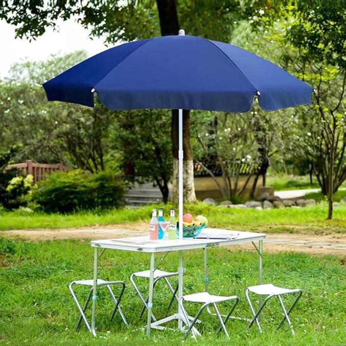 AMMSUN 6FT Portable Picnic Outdoor Canopy Sunshade Beach Umbrella with Tilt Function, Small Patio Umbrella - UPF 50+ protection Garden Umbrella 6' Navy Blue Patio Umbrella