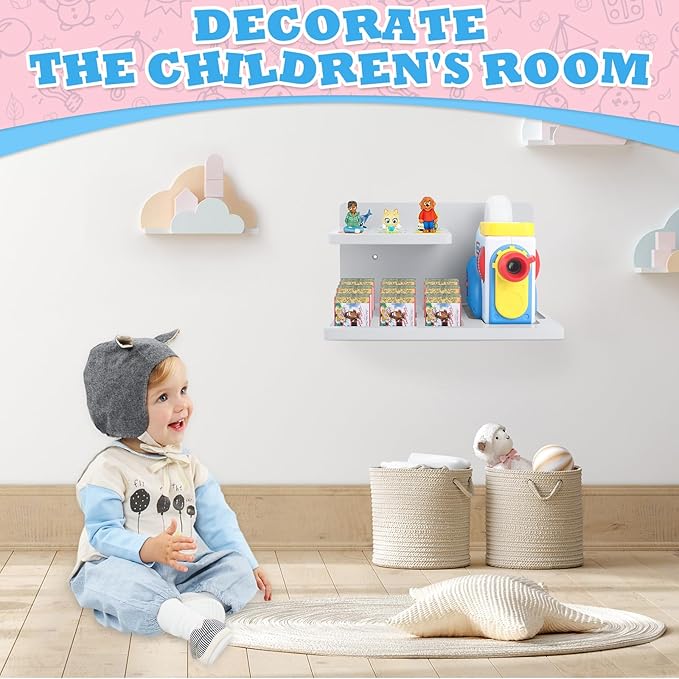 Wall Shelf Compatible with Little Tikes for Story Dream Machine Books Starter Set, for Little Tikes for Storytime Audio Play Real for Littles Character Storage Floating Shelves Blue (Grey)