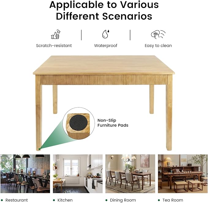 31.5" Solid Wood Dining Room Table for 2,Modern Farmhouse Rectangular Kitchen Real Wooden Table,Mid Century Fluted Design Furniture Desk for Home,Small Space,Apartment,Living Room Nature