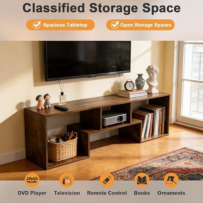 Lightdot TV Stand for TVs up to 55'', Modern Entertainment Center with Storage Open Shelf Large capacity for collection, Media Table TV Console for Living Room/Bedroom/Sofa Cabinet,Easy Assembly-Amber