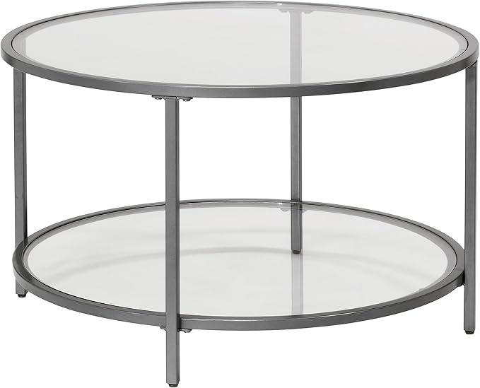 Camber Elite Metal and Glass Round Coffee Table, 28 Inches