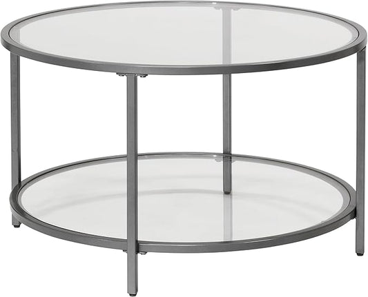 Camber Elite Metal and Glass Round Coffee Table, 28 Inches