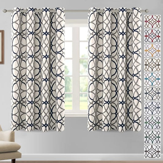 H.VERSAILTEX Blackout Curtains Printed Design 63 Inch Length 2 Panels Set Thermal Insulated Curtains for Bedroom Living Room Geometric Modern Grommet Window Drapes - Grey and Navy