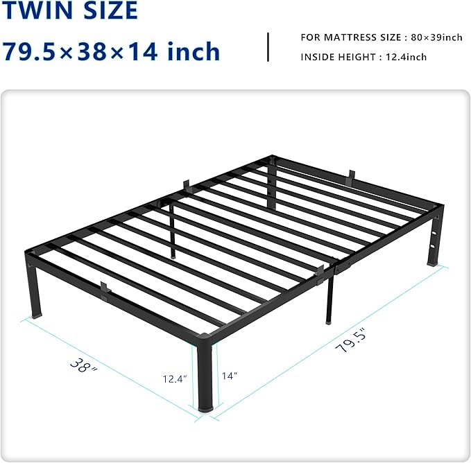 14 Inch Twin XL Metal Platform Bed Frame with Round Corner and Mattress Retainers, 3500lbs Heavy Duty Steel Slats Support, No Box Spring Needed, Easy Assembly, Noise Free