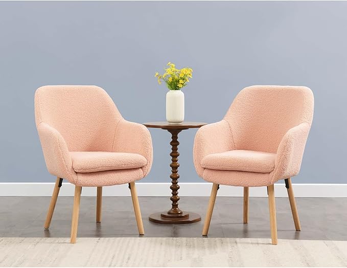 Convenience Concepts Take a Seat Charlotte Wingback Sherpa Accent Armchair 25.25" - Boho Transitional Boucle Lounge Chair for Office, Den, Living Room, Sherpa Blush
