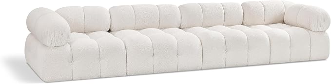 Meridian Furniture 611Cream-S136A Ames Collection Modern | Contemporary Modular Sofa with Rich Cream Boucle Fabric, Modular to Create Infinite Configurations, 136" W x 34" D x 28" H, Cream