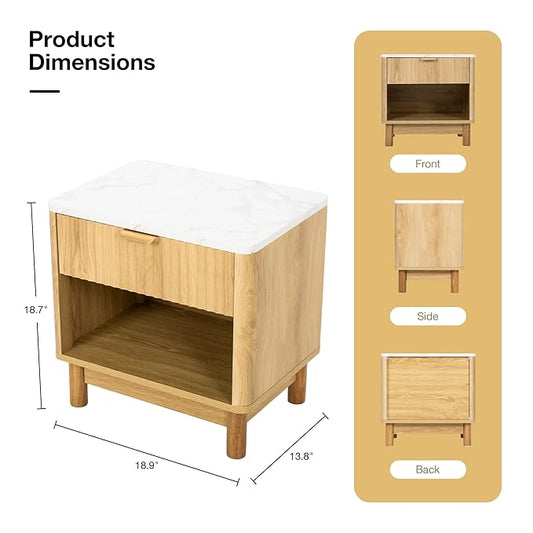 Fluted Dresser with Storage, Bedside Table with Drawer, Natural