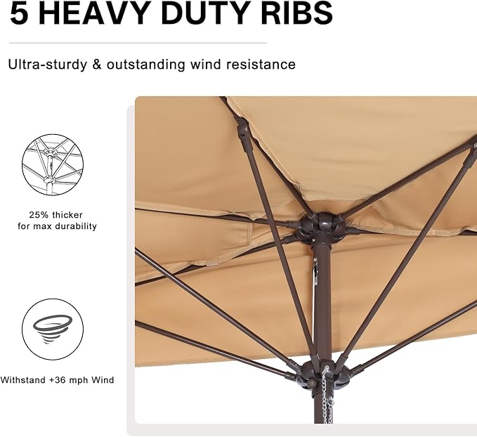 ABCCANOPY Patio Umbrella 9FT - Outdoor Half Umbrellas for Patio, Backyard, Garden, Deck (Khaki)
