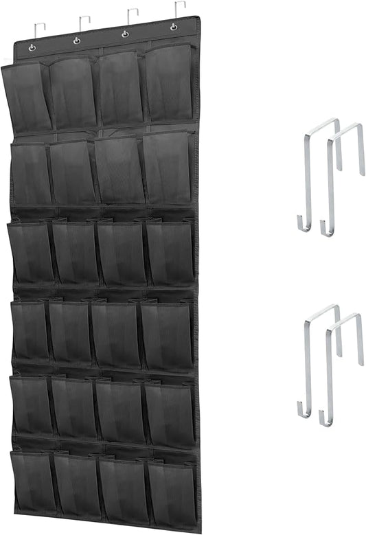 Over The Door Shoe Organizer with 24 Large Breathable Mesh Pockets Sturdy Closet Door Shoe Storage Holder Hanging SimpleHouseware Men Women Kids Shoe Holder for Rack (Black)