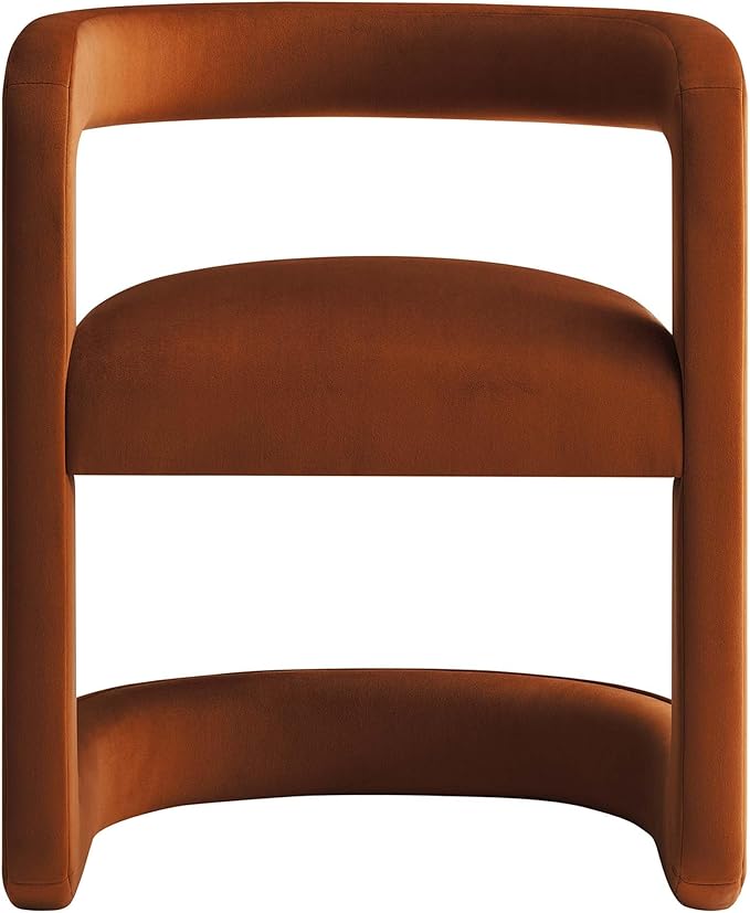 Modway Winslow Stain-Resistant Performance Velvet Dining Chair in Rust - Open Back Barrel Armchair - Upholstered Dining Chair - Cozy Reading Chair or Velvet Vanity Chair