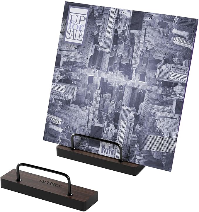 Victrola The Shelves – Vinyl Record Display Holders – Showcase Your Favourite Album Art, Set of 2, with Black Metal Accents, Wall Mountable (Pair, Espresso)