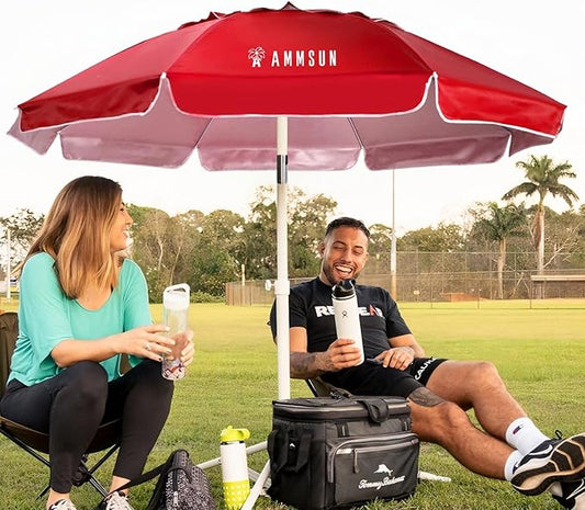 AMMSUN Shade Umbrella, Premium Portable Umbrella with Stand, 6.5ft Lightweight Free Standing Canopy for Sporting Games, Adjustable Instant Sun Protection and Easy to Carry, Red