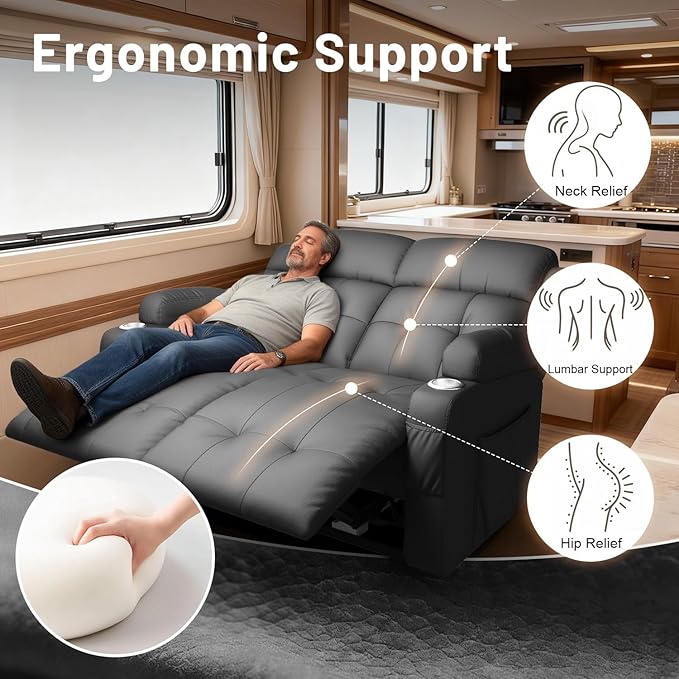 Reclining Loveseat, Wall-Hugger Loveseat Recliner Design with USB/Type C Charging & Storage & Cupholder, Pebble-Weave Fabric Recliner Sofa Couch for Living Room, Home Theater & RV Use