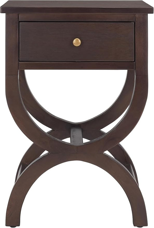 SAFAVIEH Home Collection Maxine Walnut Brown 1-Drawer Accent Table Nightstand Bedside Accent Table (Fully Assembled)