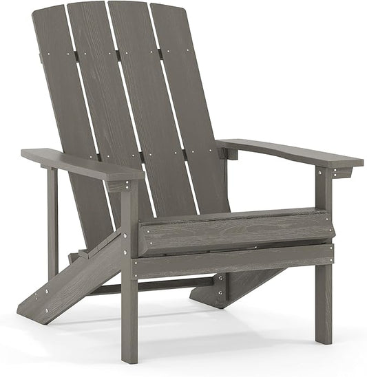 Flash Furniture Charlestown Indoor/Outdoor Faux Wood Adirondack Chair, Weather-Resistant Polyresin Patio Adirondack Chair with 350-lb. Static Weight Capacity, Gray