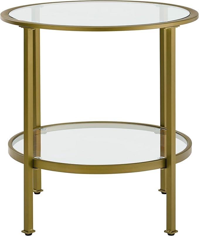 Crosley Furniture Aimee Small Side End Table with Storage Shelf for Living Room, Gold and Glass