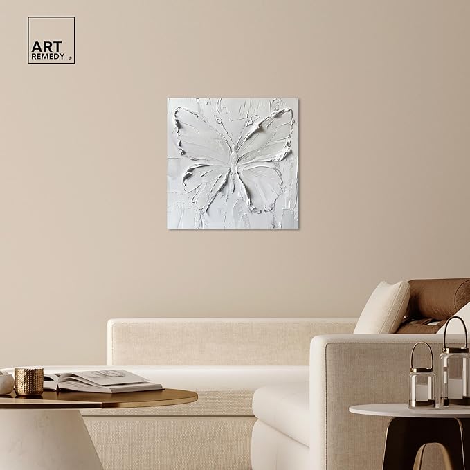 Art Remedy White Butterfly Canvas Elegant White Gold Wall Art, Gallery Wrapped, 30" x 30"