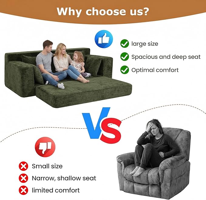 Convertible Sofa Bed, 5 in 1 Small Boneless Couch Pull Out Loveseat Sleeper Sofa,Corduroy Futon Couch Folding Mattress with 4 Pillows for Living Room Bedroom Lounge (Green, 3 Seater)