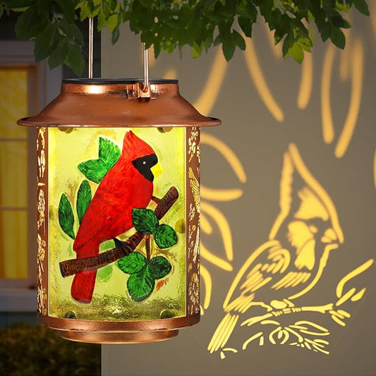 Cardinal Solar Lanterns Outdoor Waterproof,Birthday Gifts for Women Mom Grandma Garden Decor,Hanging Solar Lights Wall Mount Decorations for Yard,Front Porch,Patio,Lawn Pathway Landscape