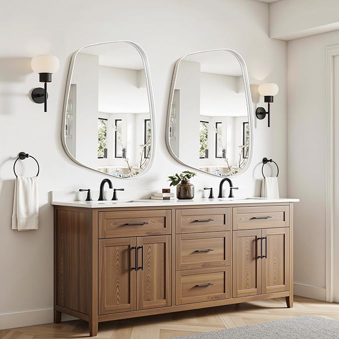 Irregular Wall Mirror 26"x40" Bathroom Mirrors Asymmetrical Artistic Decorative for Living Room Bedroom Bathroom Hallway Entryway,Trapezoid,White