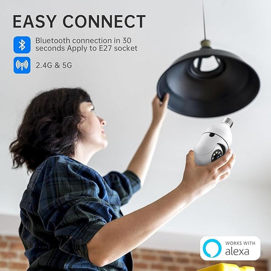 Light Bulb Security Camera 2 Packs, 5G&2.4GHz 5MP Security Cameras Wireless Outdoor 360° PTZ Cameras for Home Security with Color Night Vision, 2 Way Talk, AI Human Detection, Screw in Light Socket