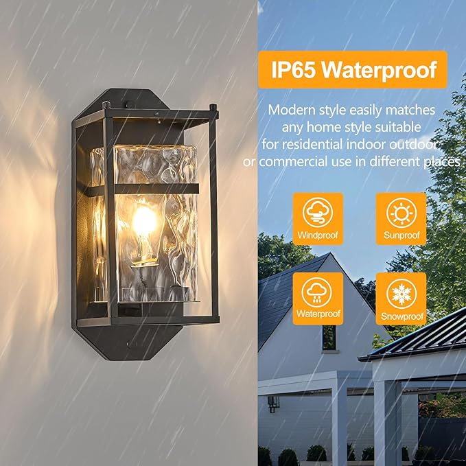 Outdoor Wall Light, Black Exterior Waterproof Lanterns with E26 Sockets, Porch Sconces Wall Mount Lighting Brightens to Garage,Patio,Front Door